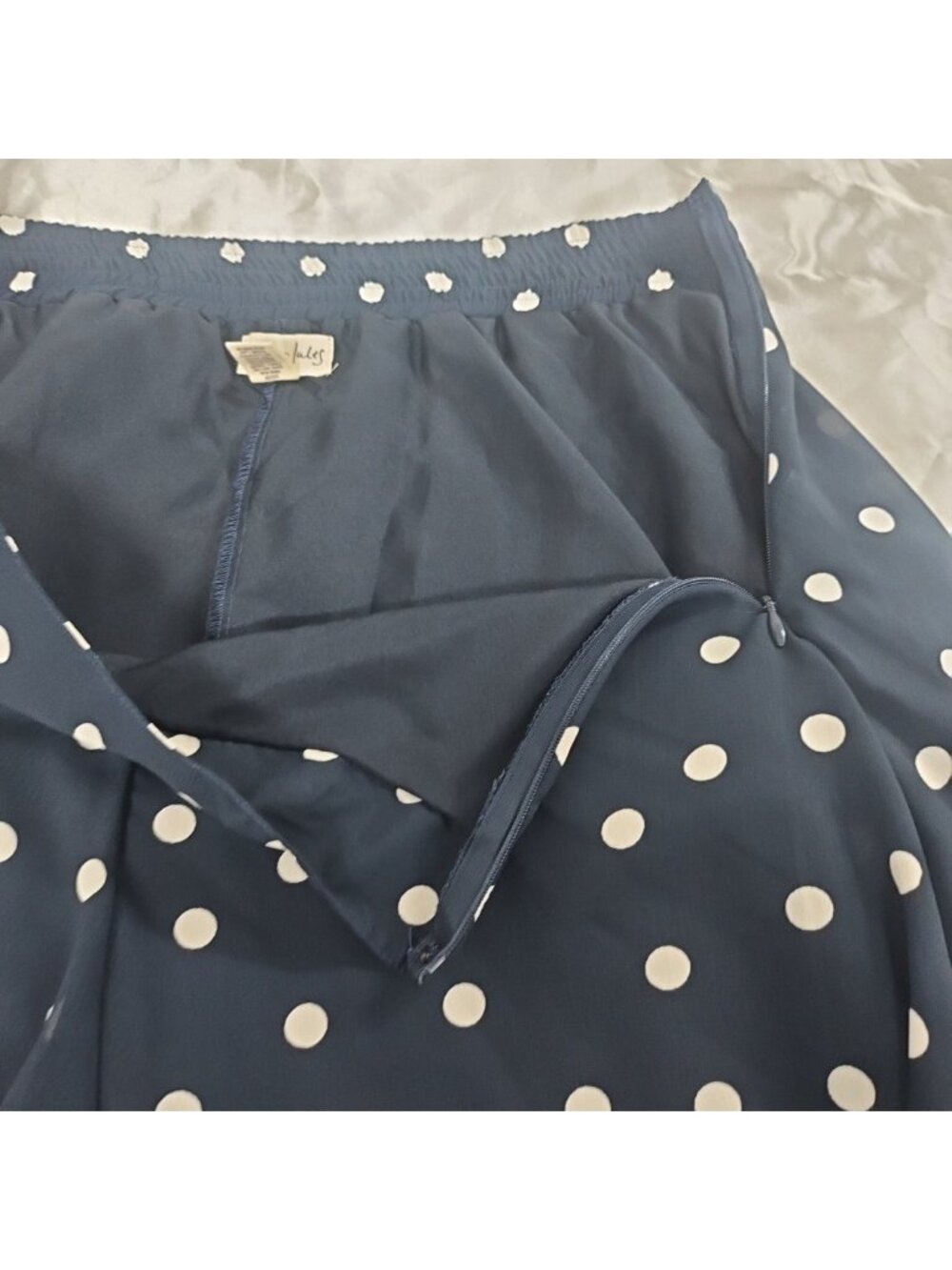 Maison Jules Polka Dot Skirt Large Navy White Retro Midi Parisian Flowy Skater - Picture 7 of 12